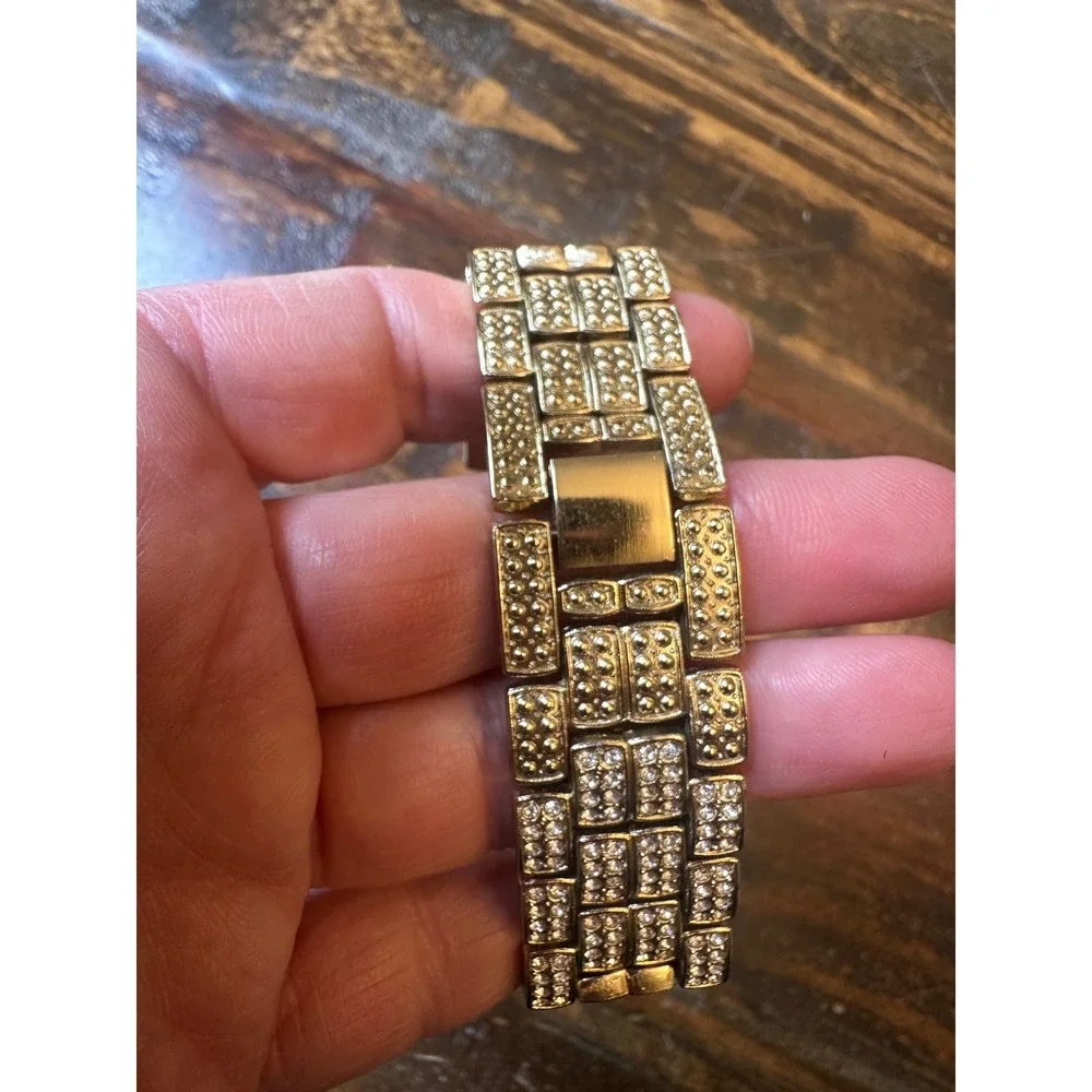 Techno Pave 7341 Iced Out Coin Dial Eagle Quartz Watch Mens Bling Gold Tone‎